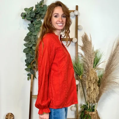 K738- Blouse unie coton (T36-T40) - rouille - 38