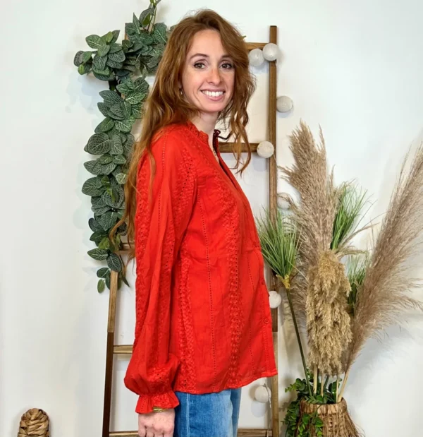 K738- Blouse unie coton (T36-T40) - rouille - 38