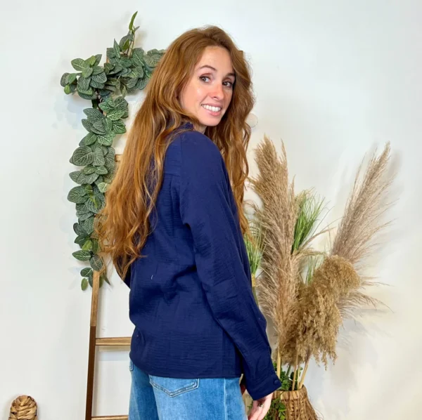 K789- Blouse Coton brodée (T36-T40) - marine - 38