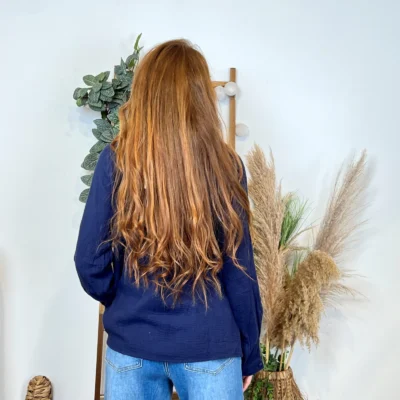 K789- Blouse Coton brodée (T36-T40) - marine - 38