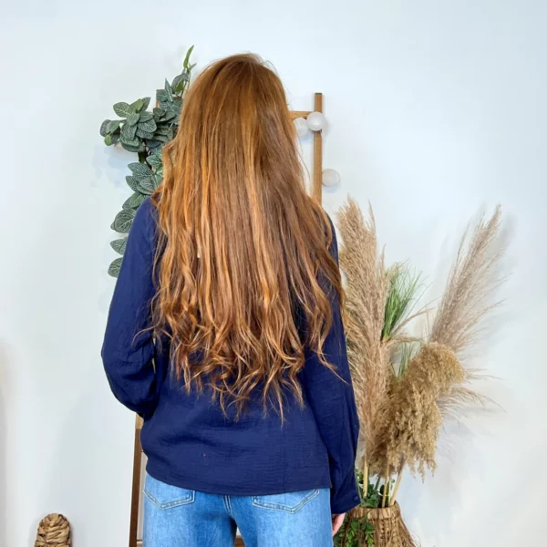 K789- Blouse Coton brodée (T36-T40) - marine - 38