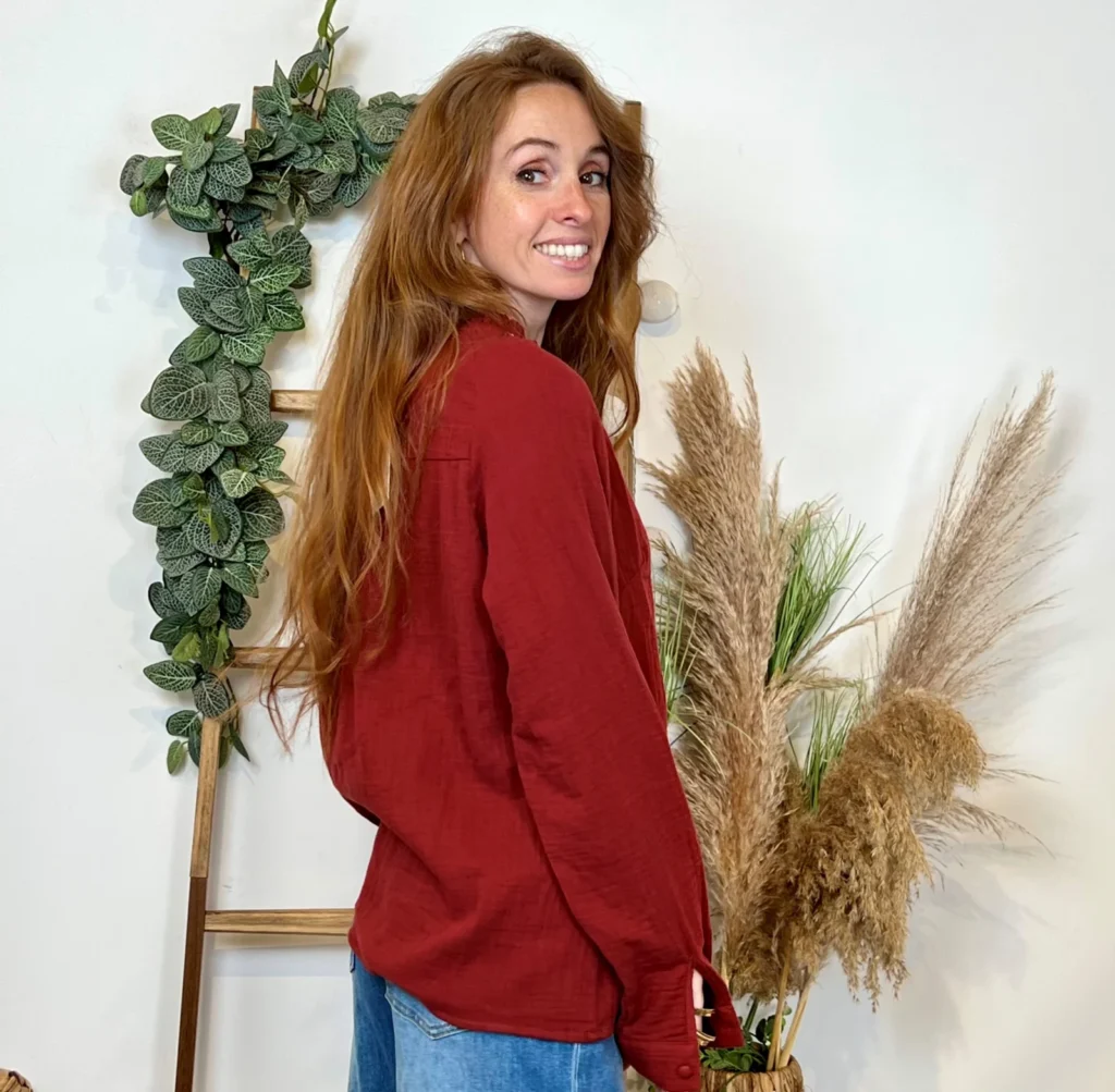K789- Blouse Coton brodée (T36-T40) - bordeaux - 38