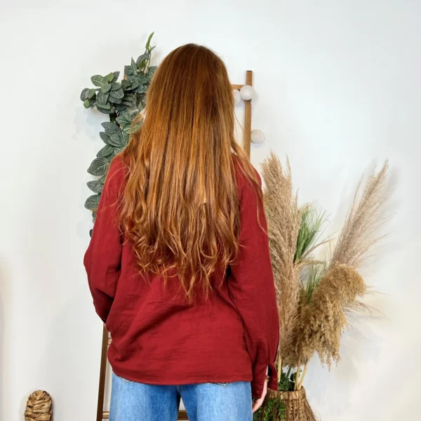 K789- Blouse Coton brodée (T36-T40) - bordeaux - 38