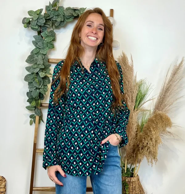 K751- Chemisier By.one Ginkgo (T36-T40) - marine - 38