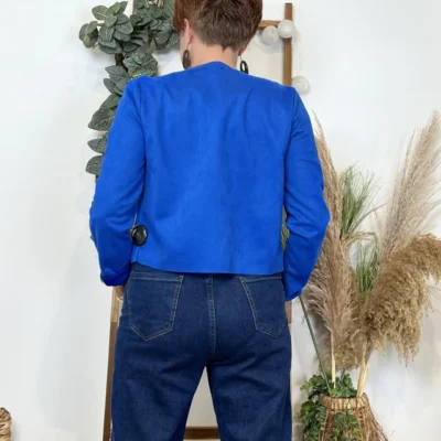 L205- Veste courte suédine (T38-T44) - bleu-royal - 44