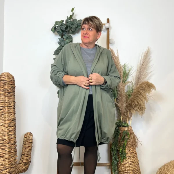 K837- Veste longue en coton (Gt) 🇮🇹 - kaki - taille-unique-grande-taille