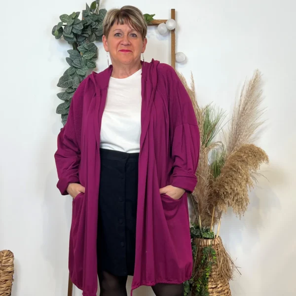 K837- Veste longue en coton (Gt) 🇮🇹 - fuchsia - taille-unique-grande-taille