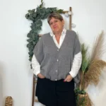 Gilet femme maille douce oversize col V - gris - taille-unique-grande-taille