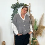 Gilet femme maille douce oversize col V - gris - taille-unique-grande-taille
