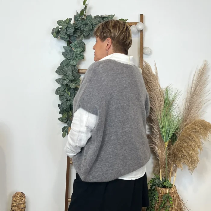 Gilet femme maille douce oversize col V - gris - taille-unique-grande-taille