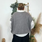 Gilet femme maille douce oversize col V - gris - taille-unique-grande-taille