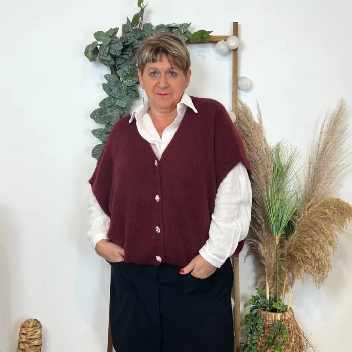 Gilet femme maille douce oversize col V - bordeaux - taille-unique-grande-taille