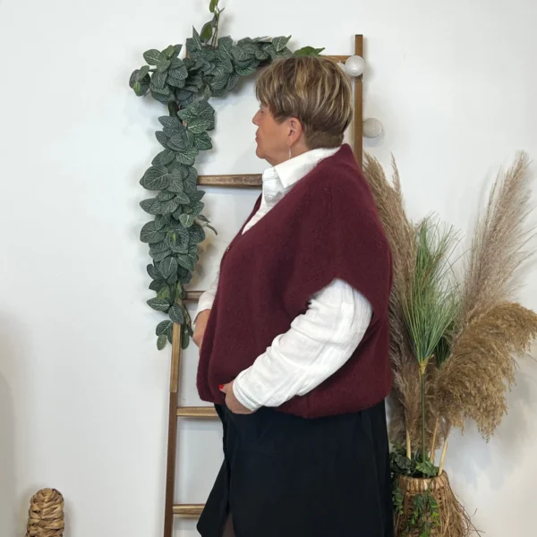 Z083- Gilet boutons fantaisies (Gu) - bordeaux - taille-unique-grande-taille