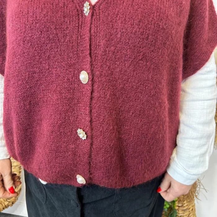 Gilet femme maille douce oversize col V - bordeaux - taille-unique-grande-taille