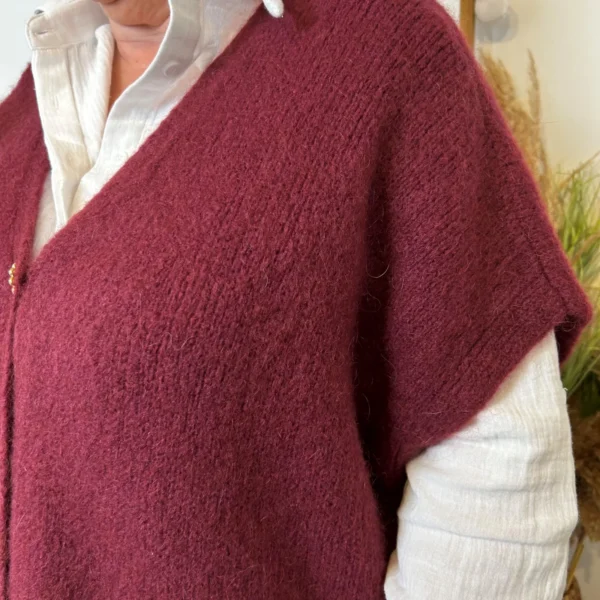 Z083- Gilet boutons fantaisies (Gu) - bordeaux - taille-unique-grande-taille