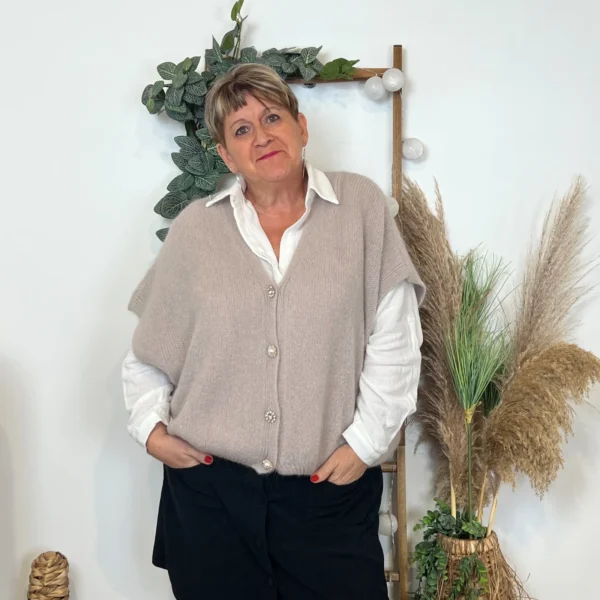 Z083- Gilet boutons fantaisies (Gu) - beige - taille-unique-grande-taille