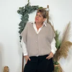 Gilet femme maille douce oversize col V - beige - taille-unique-grande-taille