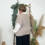 Gilet femme maille douce oversize col V - beige - taille-unique-grande-taille