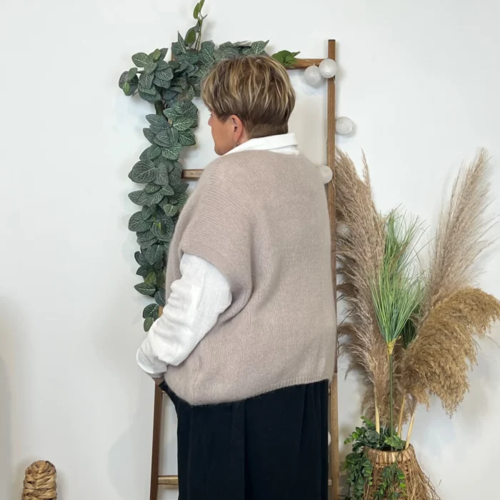 Gilet femme maille douce oversize col V - beige - taille-unique-grande-taille