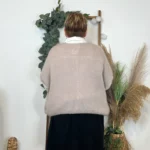 Gilet femme maille douce oversize col V - beige - taille-unique-grande-taille