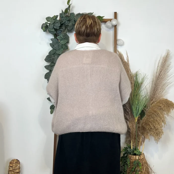 Gilet femme maille douce oversize col V - beige - taille-unique-grande-taille
