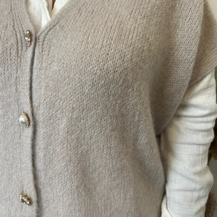 Gilet femme maille douce oversize col V - beige - taille-unique-grande-taille