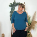 Pull femme manches chauve-souris « Jolies Formes » - bleu-canard - taille-unique-grande-taille