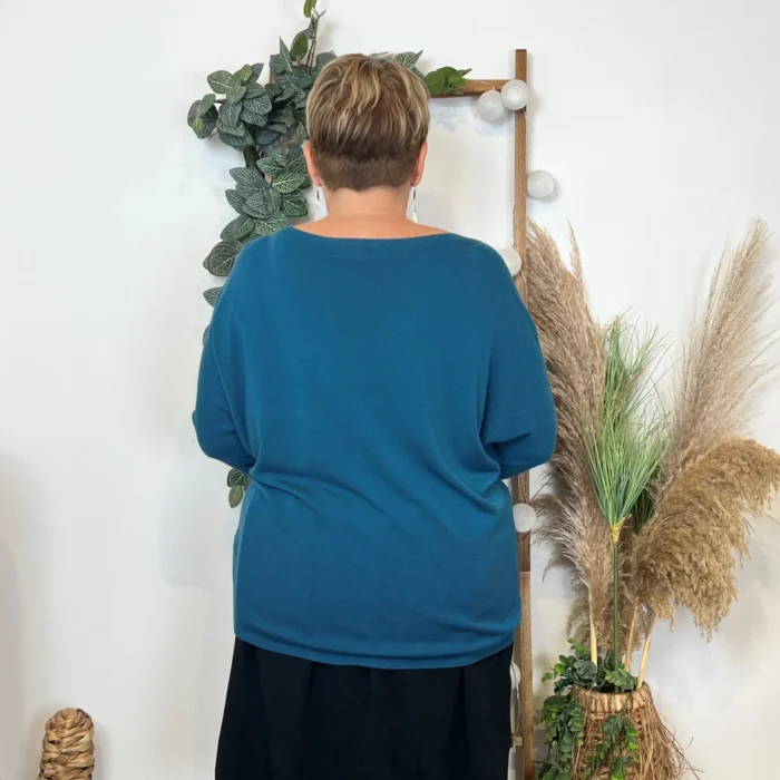 Pull femme manches chauve-souris « Jolies Formes » - bleu-canard - taille-unique-grande-taille