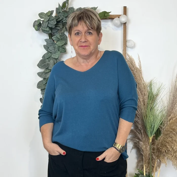Pull femme manches chauve-souris « Jolies Formes » - bleu-canard - taille-unique-grande-taille