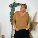 Pull femme manches chauve-souris « Jolies Formes » - camel - taille-unique-grande-taille