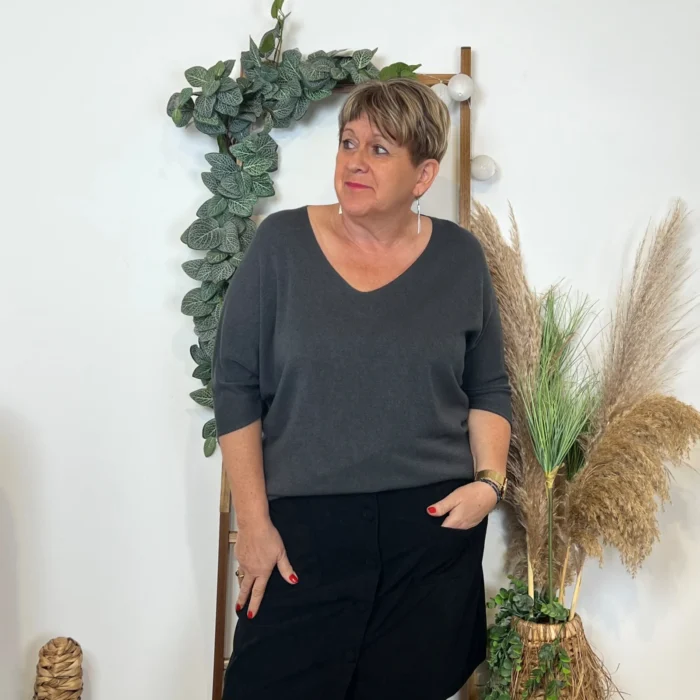 Pull femme manches chauve-souris « Jolies Formes » - gris - taille-unique-grande-taille