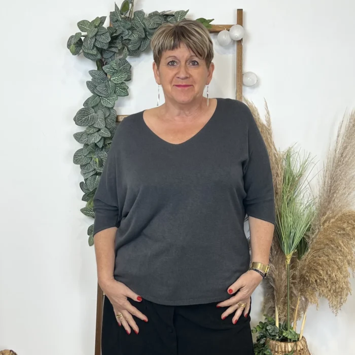 Pull femme manches chauve-souris « Jolies Formes » - gris - taille-unique-grande-taille