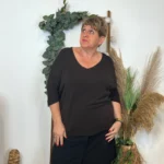 Pull femme manches chauve-souris « Jolies Formes » - marron - taille-unique-grande-taille