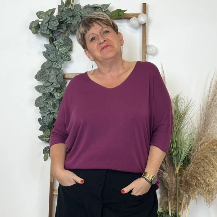 Pull femme manches chauve-souris « Jolies Formes » - violet - taille-unique-grande-taille
