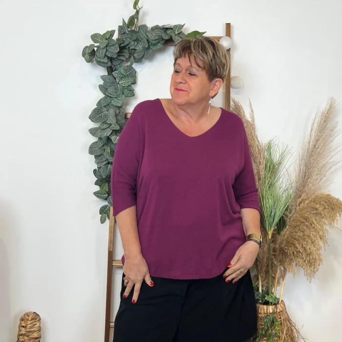 Pull femme manches chauve-souris « Jolies Formes » - violet - taille-unique-grande-taille