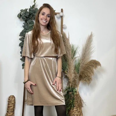 K685- Robe Panne de Velours (Tu) 🇮🇹 - beige - taille-unique