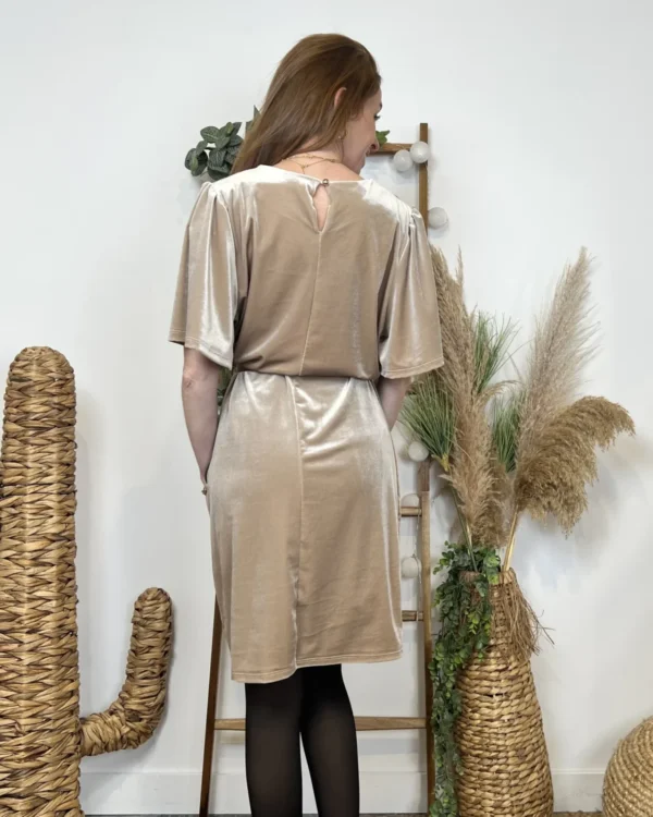 K685- Robe Panne de Velours (Tu) 🇮🇹 - beige - taille-unique