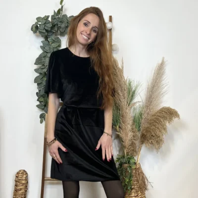 K685- Robe Panne de Velours (Tu) 🇮🇹 - noir - taille-unique