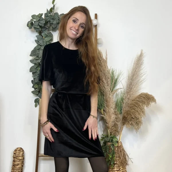 K685- Robe Panne de Velours (Tu) 🇮🇹 - noir - taille-unique