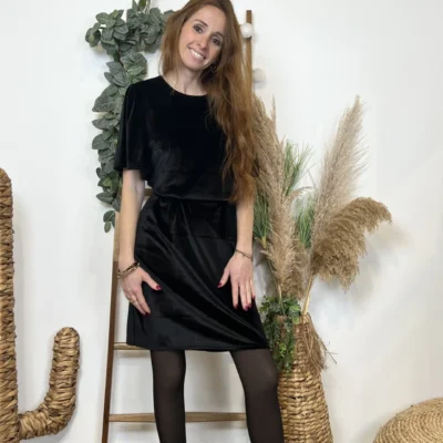 K685- Robe Panne de Velours (Tu) 🇮🇹 - noir - taille-unique