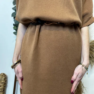 K706- Robe pull ceinturée (Tu) 🇮🇹 - camel - taille-unique