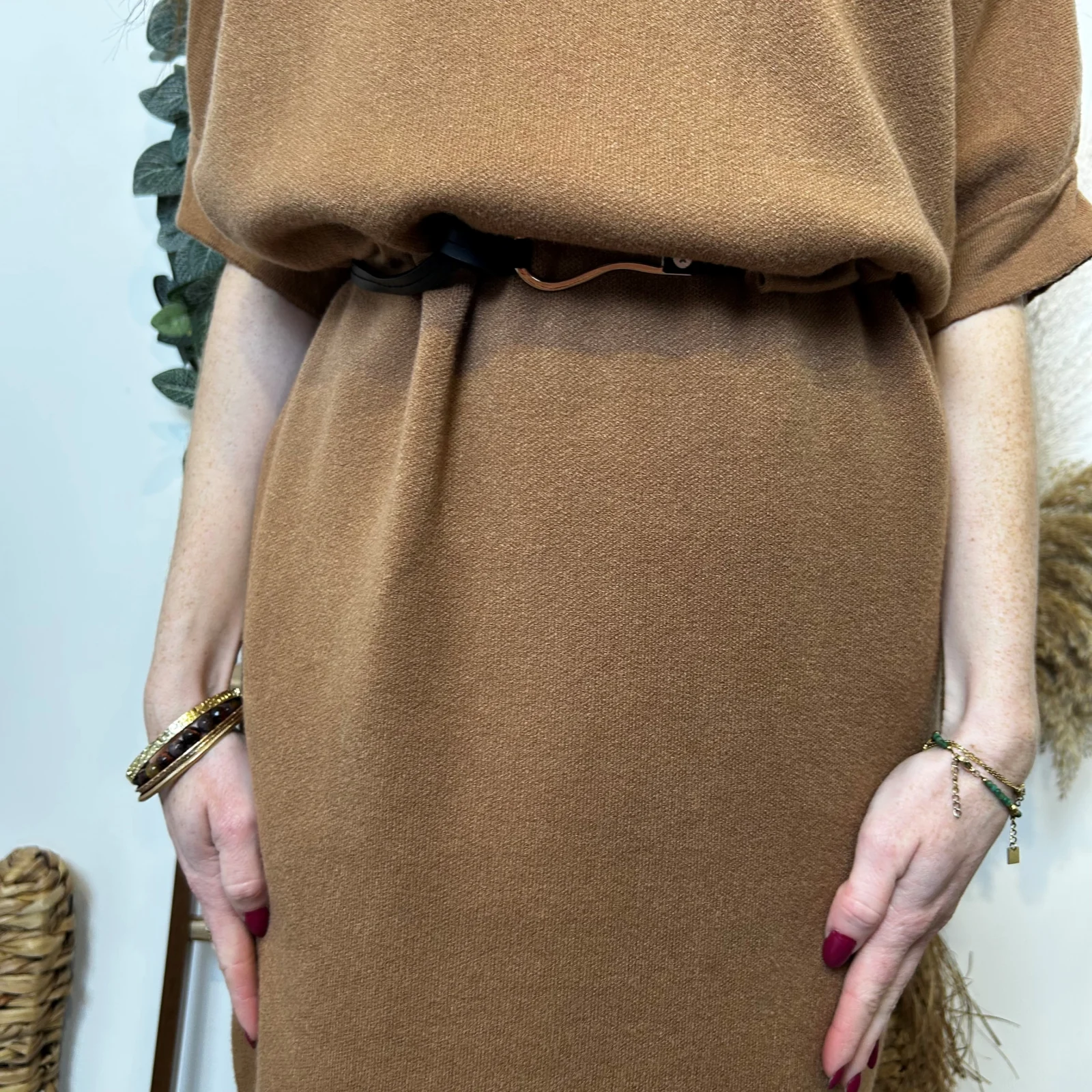 K706- Robe pull ceinturée (Tu) 🇮🇹 - camel - taille-unique