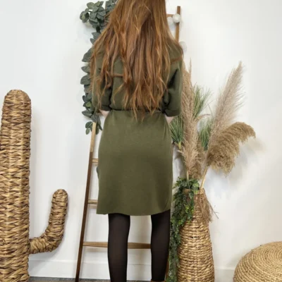 K706- Robe pull ceinturée (Tu) 🇮🇹 - kaki - taille-unique