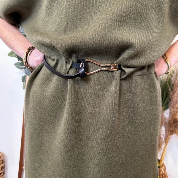 K706- Robe pull ceinturée (Tu) 🇮🇹 - kaki - taille-unique