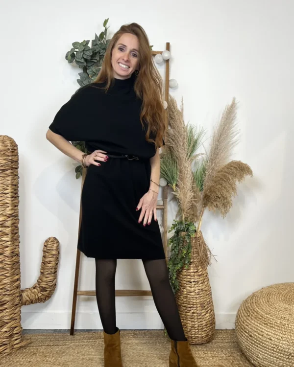 K706- Robe pull ceinturée (Tu) 🇮🇹 - noir - taille-unique