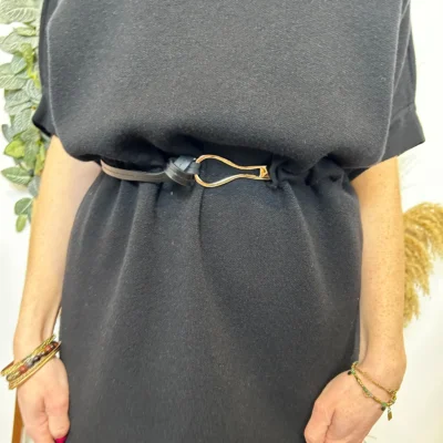 K706- Robe pull ceinturée (Tu) 🇮🇹 - noir - taille-unique