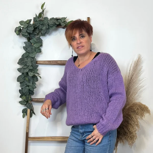 K781- Pull Grosse Maille (Tu) 🇮🇹 - violet - taille-unique