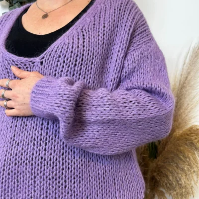 K781- Pull Grosse Maille (Tu) 🇮🇹 - violet - taille-unique