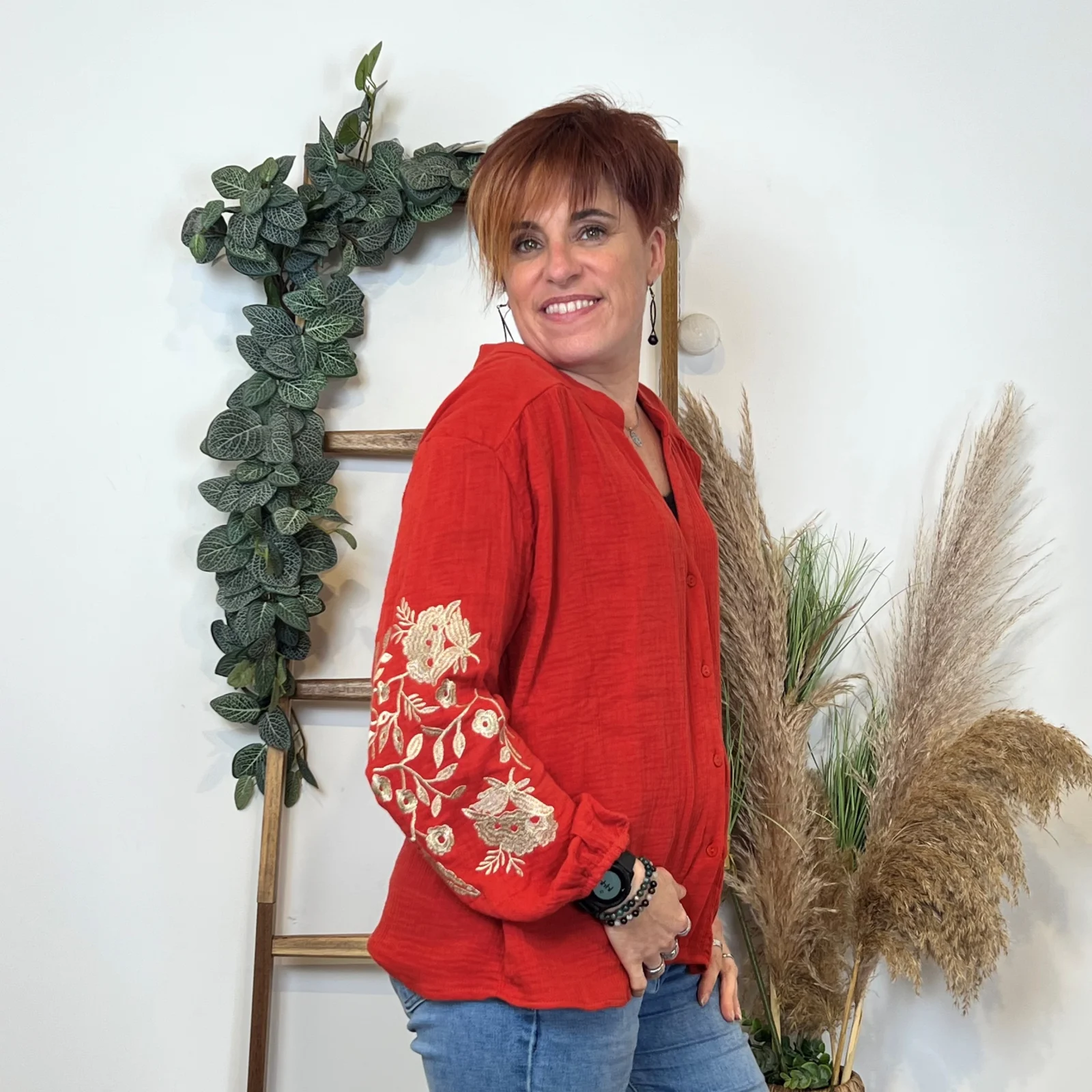 Blouse Coton brodée (T36-T40) - rouille-brique - 38