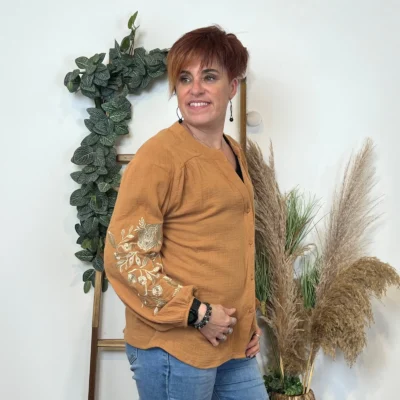 K794- Blouse Coton brodée (T36-T40) - camel - 38